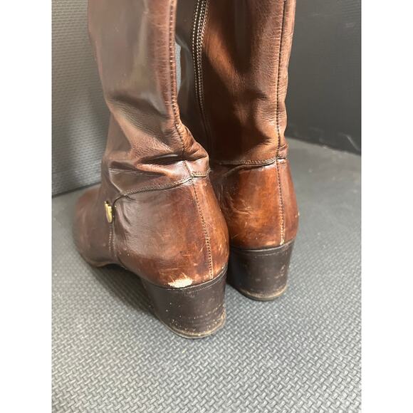 VINTAGE SALVATORE FERRAGAMO Women Brown Leather Tall Knee High Boot Sz 10 Narrow - Picture 6 of 12